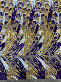 2 Yards 1/2 Multi-Color Sequins Design - Purple / Aqua / Gold - 4 Way Stretch Sequins Fabric